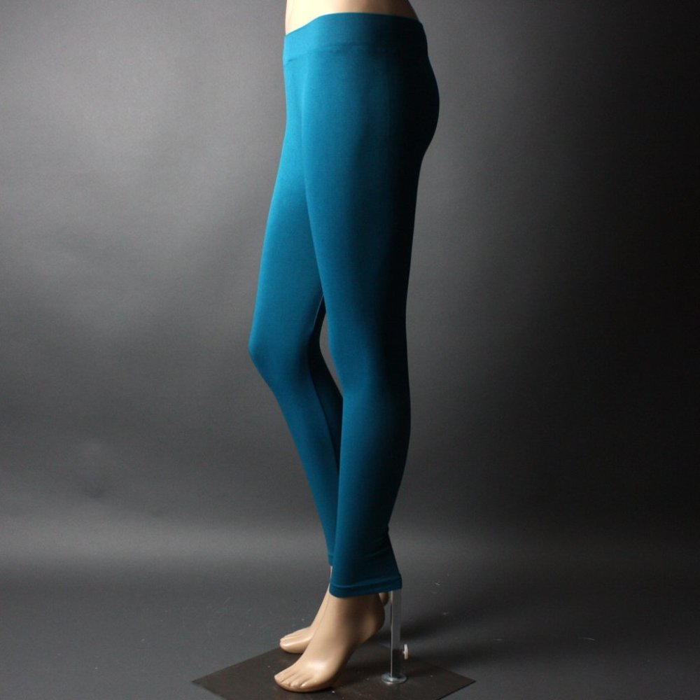 Teal Blue Comfy Seamless Footless Capri Casual Stretch Lounge Womens Legging